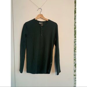 Frank & Oak Green Long-sleeve Waffle Henley